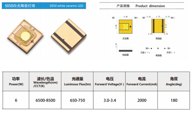 5050白光陶瓷灯珠